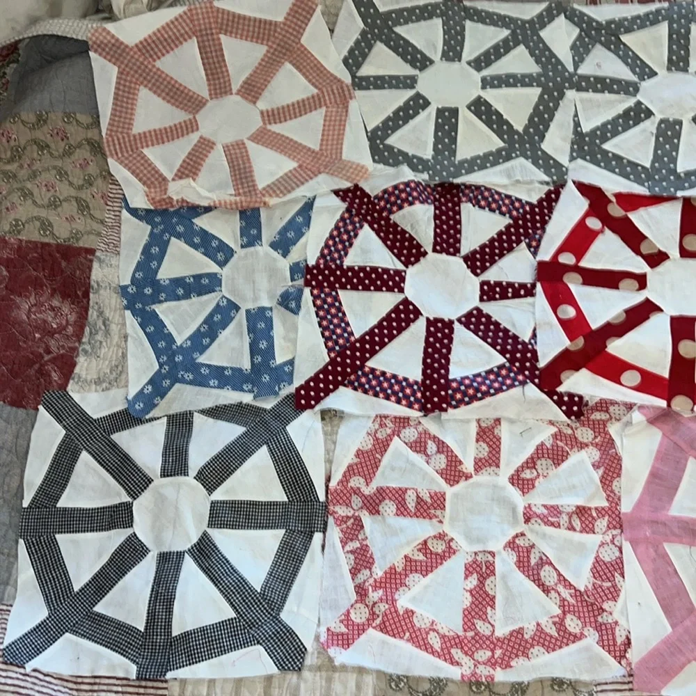 Lot 12 Vintage quilt squares patchwork handmade 12”